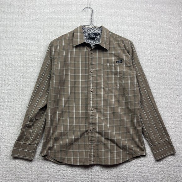 Volcom Plaid Button Up Shirt Long Sleeve Classic Fit Brown Tan Boy XL Skate Surf - Picture 1 of 13